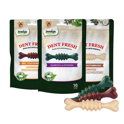 Dentalight - 360° Toothbrush Dog Chew Treat, Supports Oral Health, Fresh Breath, Remove Plaque, Vitamins and Minerals, Support Joint & Cartilage, 450g/3Pack（3 Flavors）