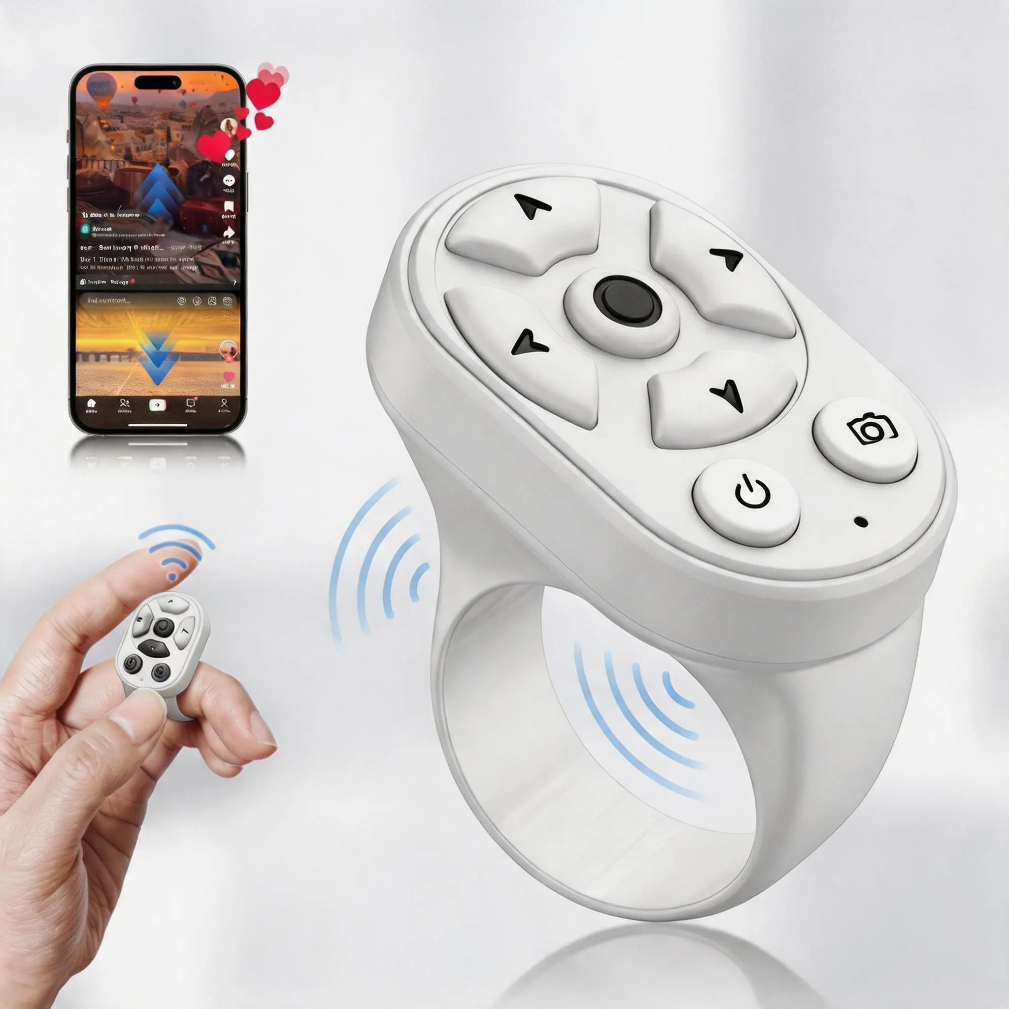 White Digital Scrolling Ring Accessory - Wireless Remote Control with Button, Compact Portable Page Turner for iPhone, Android (Phones & Electronics)