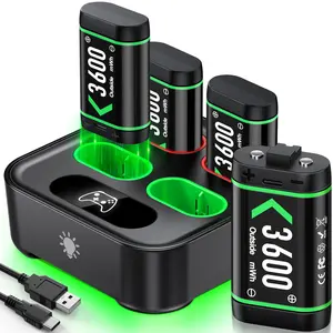 Upgraded 4 x 3600mWh Fast Charging Rechargeable Battery Packs with Light Control, Xbox Controller Batteries with Battery Charging Dock/Station for Xbox One/Xbox Series X|S, Xbox One S/X/Elite