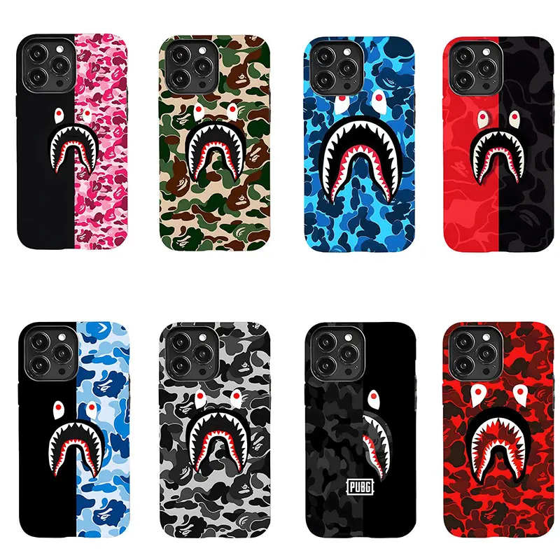 Camo Shark Mouth Phone Case Pack - Japanese Street Fashion CoverSuitable for iPhone 17/16/15/14/13/12/11 Pro Max/Plusand Samsung Galaxy S23-25