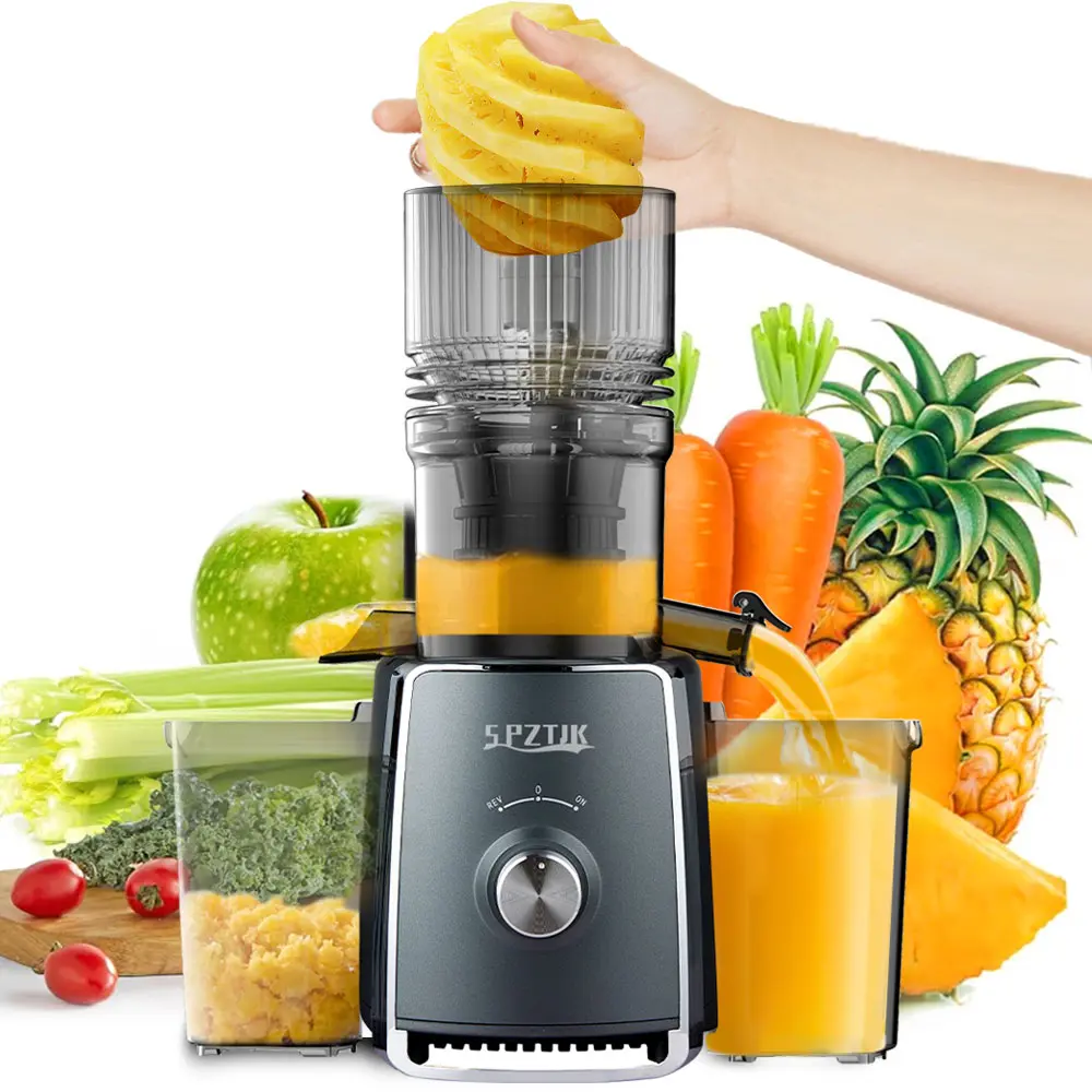 Cold Press Juicer With 5.3" Large Feed Chute Fit Whole Vegetable And Fruit, Professional Slow Masticating Juicer, Juice Extractor Machine With High Juice Yield, Self Feeding Slow Juicer Easy Clean, Quiet Motor Juice Extractor