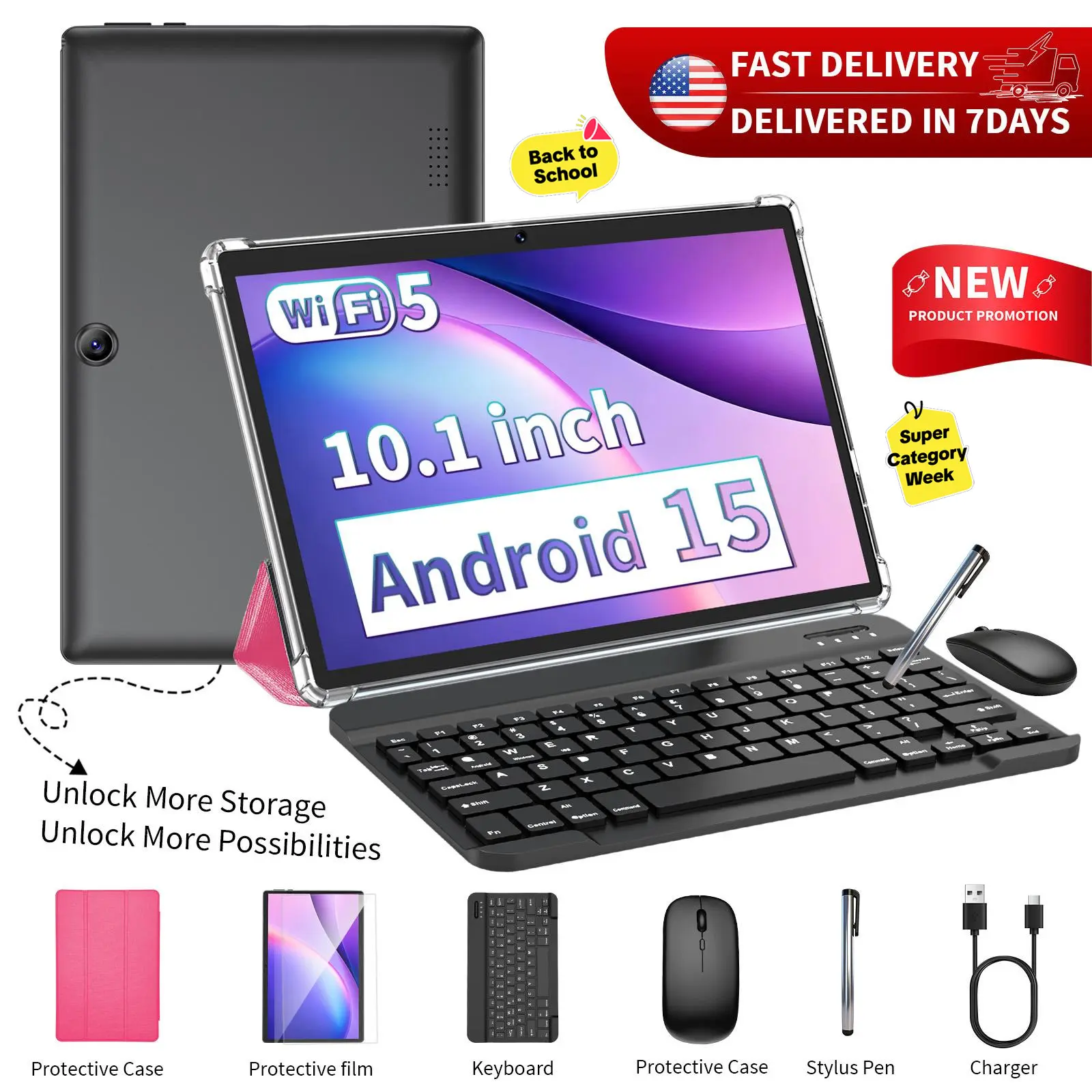 [TikTokShopBackToSchool] PYNAREL 2026 Android 15 Tablet, Complete All-in-1 Bundle with Keyboard, Mouse, Stylus & Case, Home Office & Outdoorfun summerwins ip display tiktokshopbacktoschool