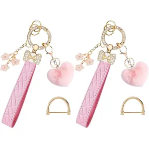 Set of 2 Wristlet Keychains for Women, Featuring Bracelets And Lanyards for Keys Adorned with Bow, Flower, Or Heart Designs