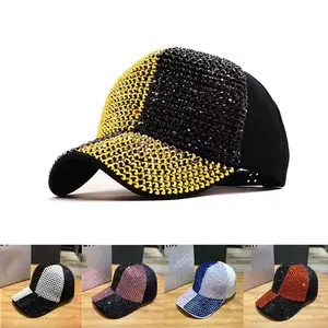 Fashionable color-block rhinestone women’s baseball cap, street-style trendy comfortable fitted cap for everyday wear