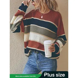 【PlusSize】PatchworkPrintDropShoulderSweater,CasualLongSleeveRoundNeckJumperforFall&Winter,Women'sClothingforDailyWear