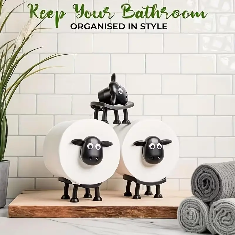 Cute Animal-Shaped Toilet Paper Holder, Toilet Paper Storage, Adorable Sheep & Cow Design, Sheep Tissue Holder, Durable Plastic Bathroom Decor, Bathroom Gadgets, Bathroom Accessory, Restroom Accessories, Freestanding Humorous Stand