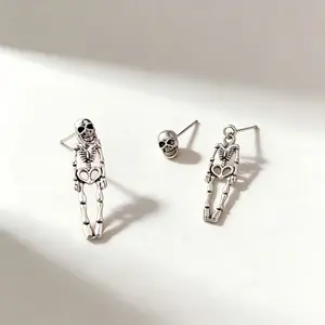 Gothic Skeleton Dangle Earrings Set, Punk Skull Drop Earrings for Women & Girls