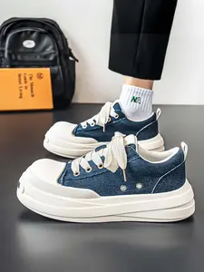 Men's Chunky Platform Canvas Shoes, Elevated Breathable Casual Sneakers, Non-Slip Durable Trendy Shoes, Thick Soled Trainers