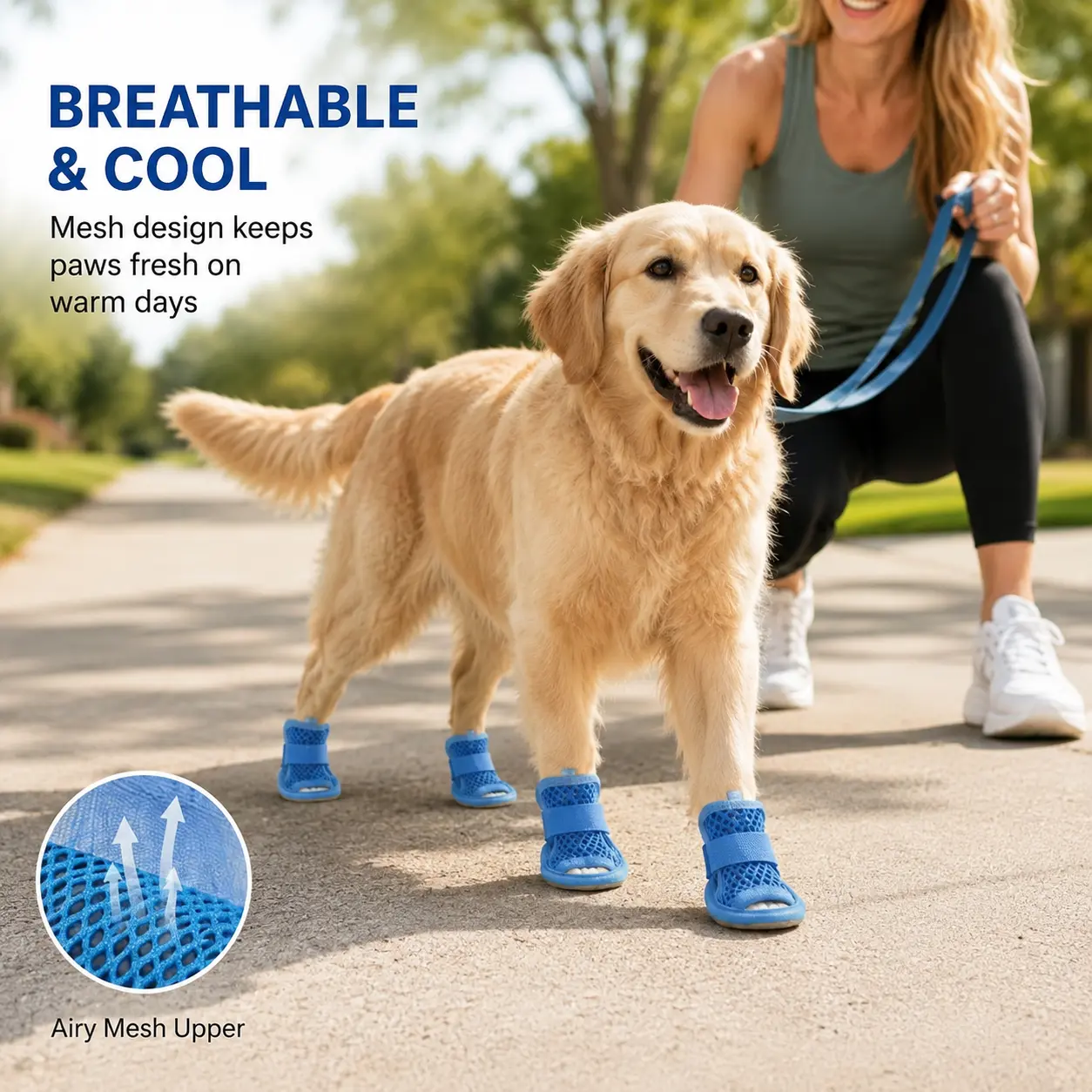 4 Counts Breathable Mesh Dog Shoes, Anti-slip Adjustable Strap Lightweight Pet Paw Protectors for Summer Daily Outdoor Walking Puppy Shoes Supplies