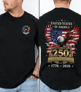 United States 250 Year Anniversary Red and Blue Eagle Conserv Front and Back Graphic Gildan Unisex T-Shirt
