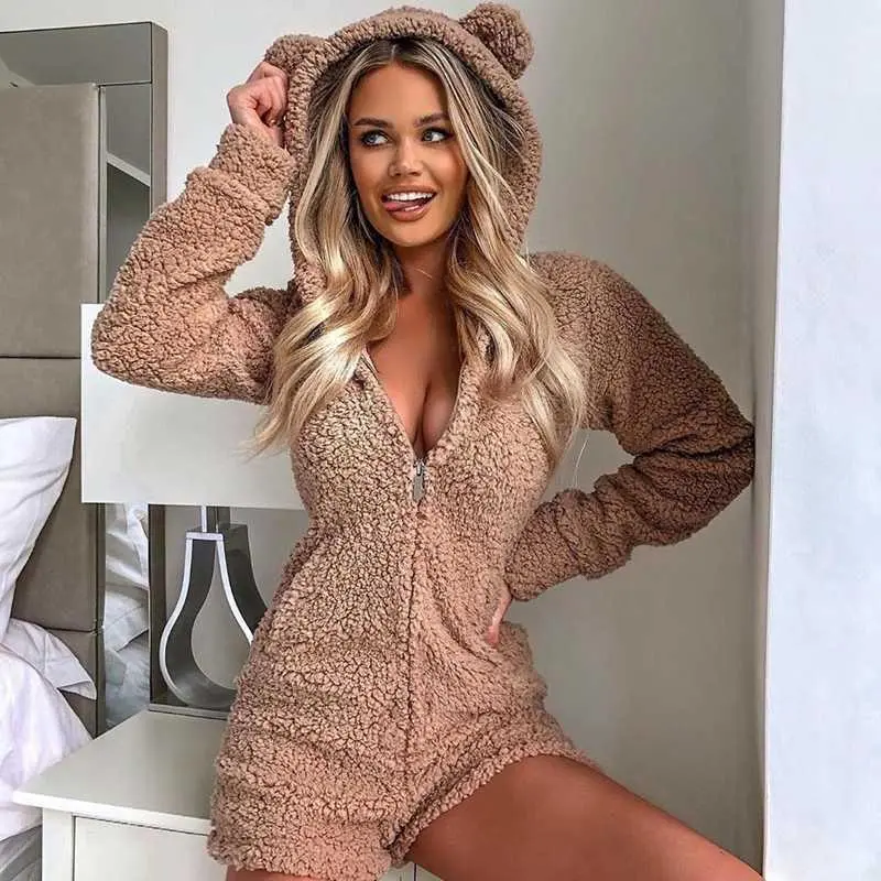 Hooded Long Sleeve Plush Jumpsuit Hooded Long Sleeve Plush Jumpsuit