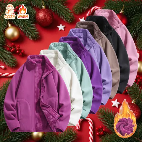 Women's Chic Fleece Jacket - Sherpa Lined, Zip Up, Soft Stand Collar, Comfortable Warm Winter Outerwear, Trendy Fall Casual Layering Piece, Sizes XXS-XL, Jacket for Women