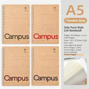 (4 Pcs) A5 Kraft Paper Notebook, Student Diary Journal, Metal Coil Binding, Thick Office Record Book, 25k Capacity