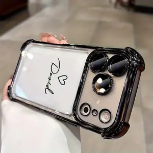 Phone case: Luxury Electroplate Shockproof Clear Phone Case Film Glass Lens Protector Personalized Customized Name Compatible with iPhone 17 16 15 14 13 12 11 Pro Max Acrylic Four-Corner Anti-fall Transparent Back Cover DIY Gift for Womn/Men