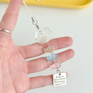 Cute Fish Wind Chime Phone Chain, Handmade Beaded Keychain, Camera Card Holder Pendant, Bag Charm, Style Accessory