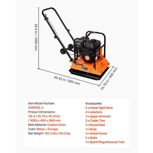 VEVOR Plate Compactor, 6.5 HP 196CC Gas Engine, 5700 VPM Vibrating Ground Rammer, 4047 lbs Compaction Force, 21x 16 in Plate, Walk Behind Compactor for Paver Landscaping, Asphalt, Foundation, Soil