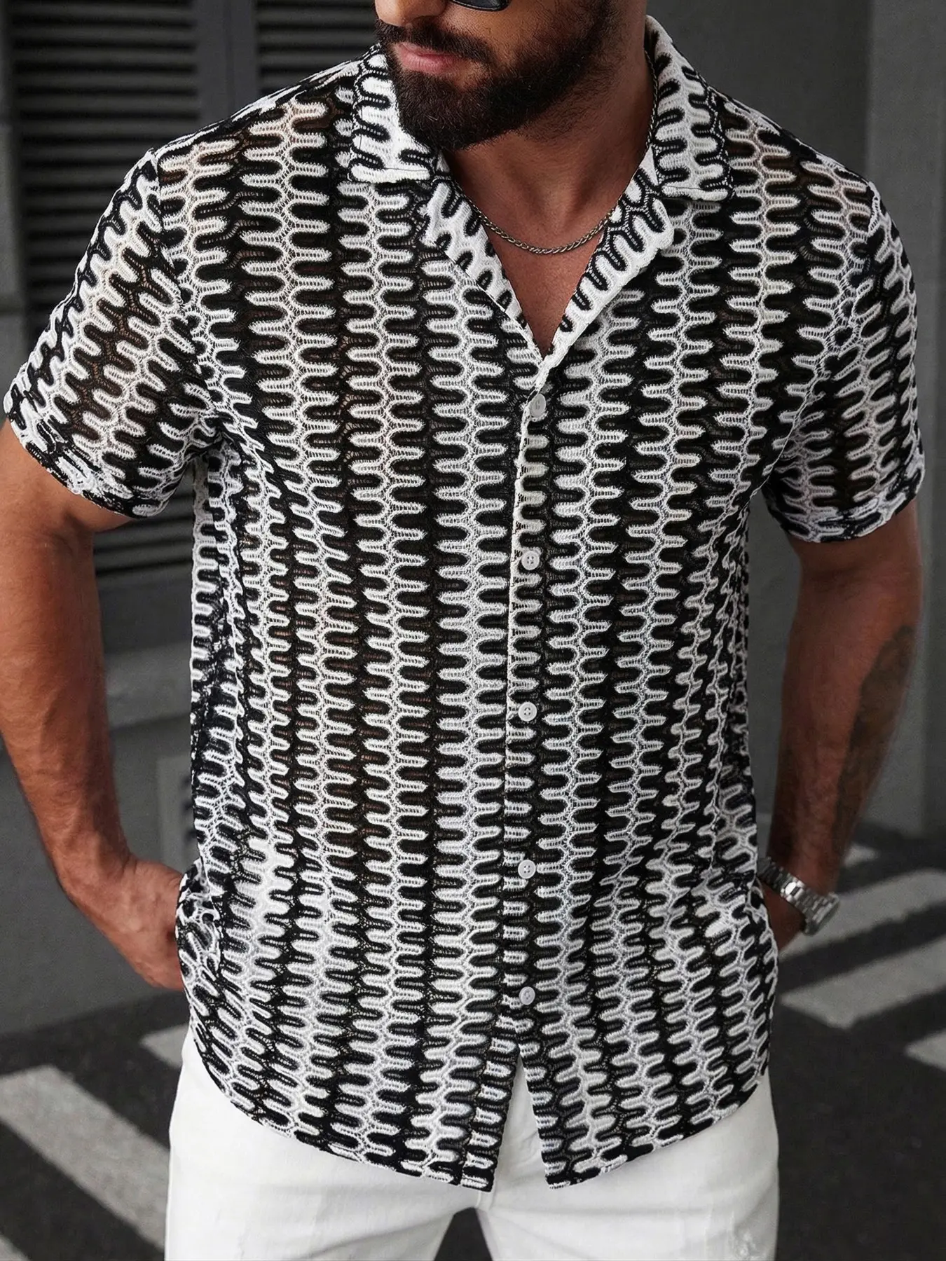 Men's New Fashion Summer Shirt, Collared Shirt, Casual Suit Collar, Patchwork Color Stripes, Versatile for Parties, Holidays, Home, Easy Care, Gift Ready