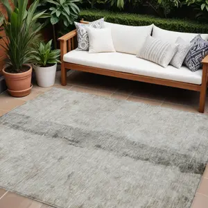 9' X 12' Taupe Beige And Gray Abstract Washable Indoor Outdoor Area Rug Heavy Duty Polyester Stain Resistant Rectangle Design for Living Room & Patio