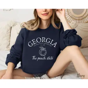 Georgia Sweatshirt, The Peach State Crewneck Pullover, Unisex,cotton round neck tee woman,fall sweatshirt,soft sweatshirt,Women's Round Neck Long Sleeve Top,unisex crewneck sweatshirt