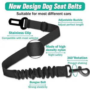 Dog Seat Belt for Car  Retractable & Adjustable Pet Safety Harness | Heavy Duty Nylon | Elastic Bungee Shock Absorber | Extra Long Travel Leash