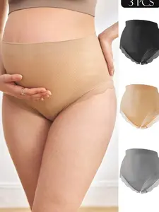 3pk High-Waist Maternity Underwear - Seamless Lace Briefs for Pregnancy Support