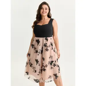 BLOOMCHIC Womens Plus Size Midi Dress [M-6X] with Butterfly Embroidery Color Block Flowy 2026 Summer Vibes Swimweek
