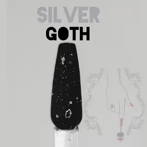 Silver Goth | Jet Black with Fine Silver Foil & Glitter Nail Dip Powder, acrylic dip nail powder, dip powder for nails, foil powder, black