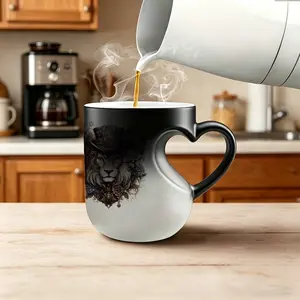 1pc Steampunk Lion Print Color Changing Mug - 11oz/325ml Durable Thermochromic cup, Mug With Heart Handle Design, Coffee, Tea, Milk, Ceramics Mug, Ideal for Festival Gifts, The Perfect Gift for Coffee Lovers, Men And Women