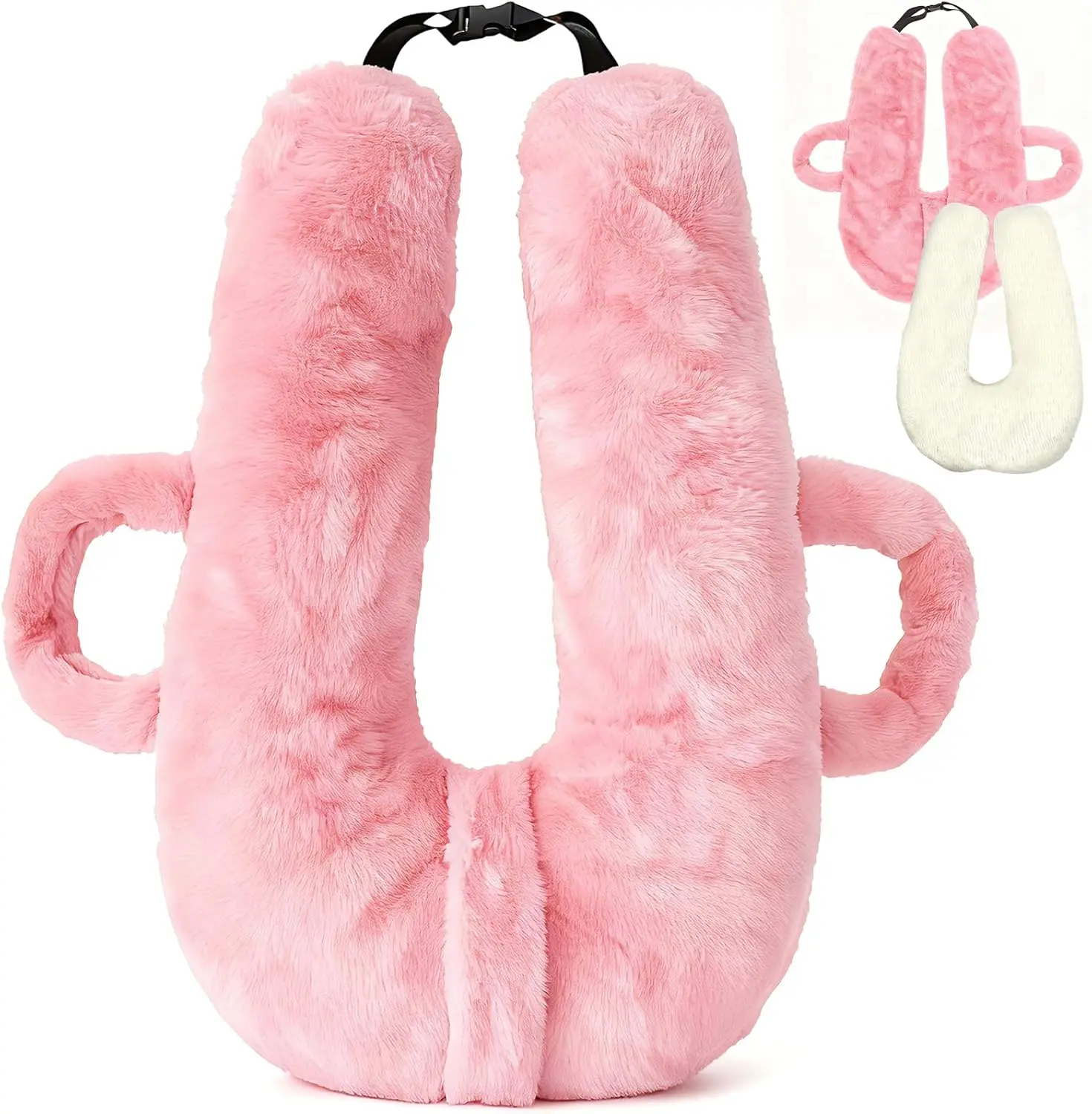 Plzpik Kids' Ultra Plush Car Seat Pillow - Huggable Ears, Removable Padding, Machine Washable Pillowcase & Insert, Durable Organizer, Fits Most Cars, Home Travel Use (Pink)