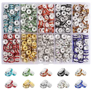 10-Grid Round Ring Spacer Beads for Jewelry Making, 8mm Glitter Spacers for Beaded Pens, Crystal Bead Separators for Bracelets