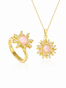 Spinning Aurora Gold Sunflower Necklace and Ring Set for Women, Elegant Luxury Gift