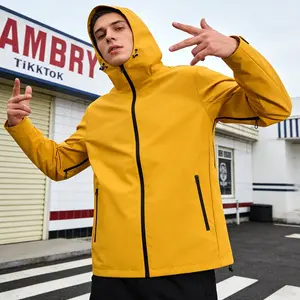 Men's Waterproof Windbreaker Jacket, Casual Hooded Soft Shell Coat, Outdoor Hiking Streetwear for Men