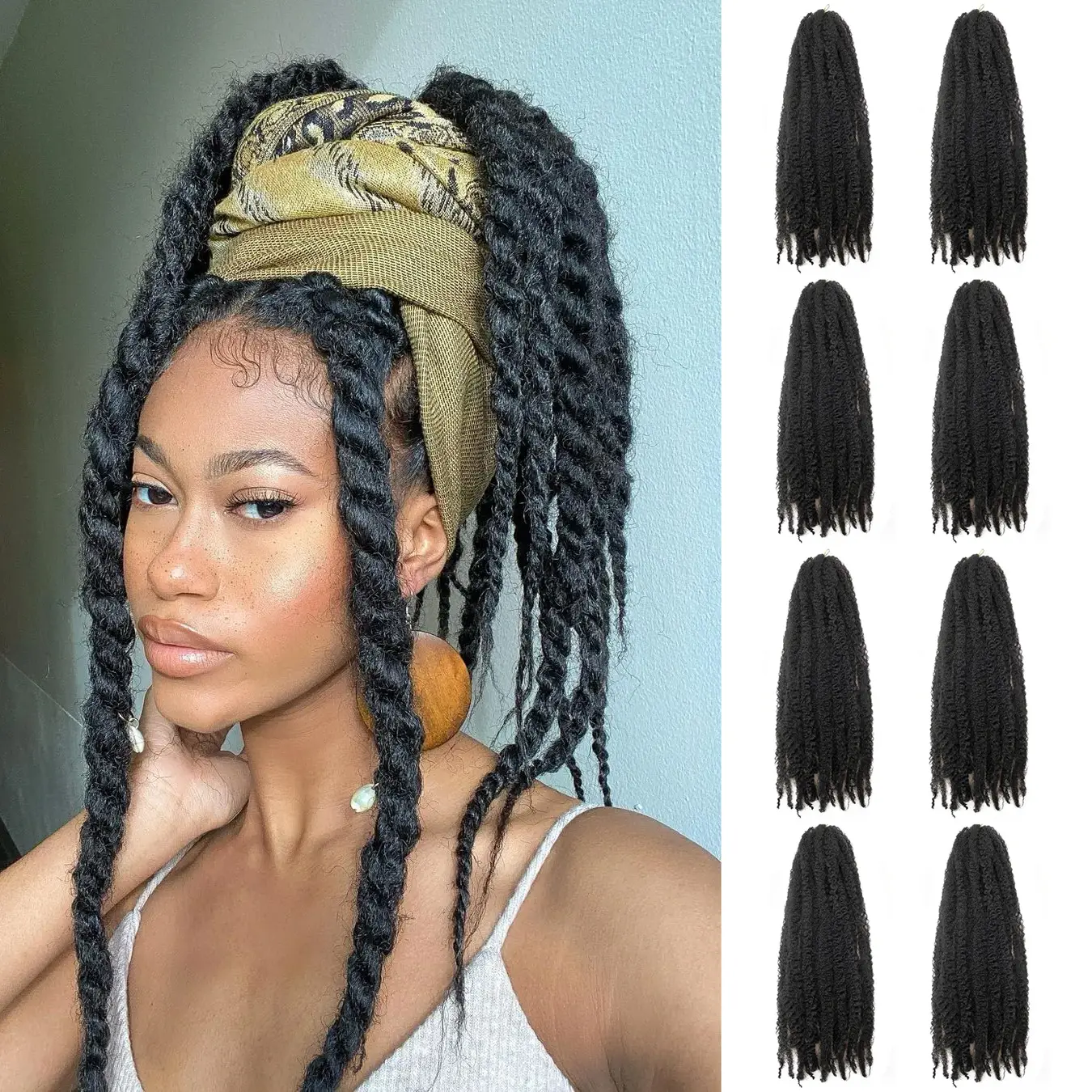 YXHAIR Hot Twist Braiding Hair 18 Inch Cuban Twist Hair 8 Packs COCO Twist Hair Afro Kinky Braids Crochet Hair Synthetic Braiding Hair Extensions for