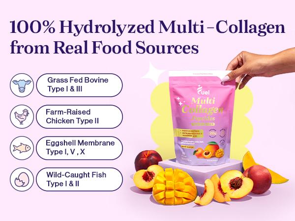 Fuel Multi Collagen Peptides 3 Sample Pack with Hyaluronic Acid Biotin Resveratrol for Glowing Skin Hair Care GMO-Free Digestive Enzymes Vitamin C Green Fitness Supplement - Edible Healthcare Dietary Healthy Natural Nail Colagen Nut Calcium
