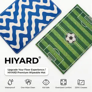 Sports Theme Area Rug & Splat Mat - Soccer Field Pattern, Waterproof Wipeable PU Leather Play Mat for Boys, 3.3x5 ft