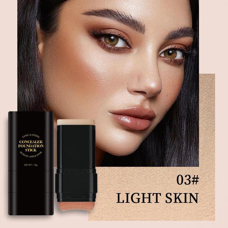Luminous Dual-Ended Concealer Foundation Stick with Built-in Brushes  24H Long-Lasting Waterproof Sweatproof One-Swipe Even Flawless Base Clear Radiant Skin Foundation Stick