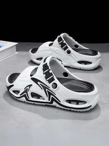 Men's Mecha-Style Thick-Soled Slides, Breathable Hollow Two-Way Sandals, Non-Slip Elevated Casual Outdoor Slippers
