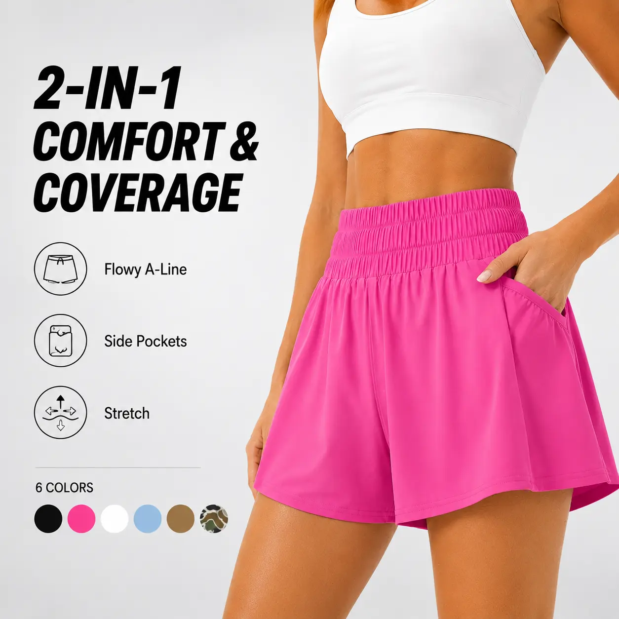 FireSwan Athletic Shorts for Women High Waisted Elastic Running Shorts Gym Workout Flowy Shorts with Pockets FireSwan Athletic Shorts for Women High Waisted Elastic Running Shorts Gym Workout Flowy Shorts with Pockets