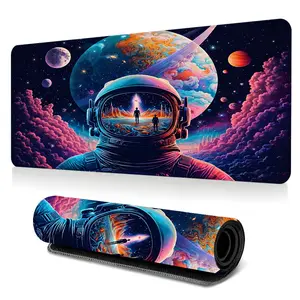 Illustrated Astronaut Gaming Mouse Pad, Large Extended Desk Mat With Planets And Nebula Clouds, HD Printed Mouse Mat With Stitched Edges And Non Slip Rubber Base, Ideal For Gaming Setup, Office Desk And Gift For Gamers And Art Lovers And Men