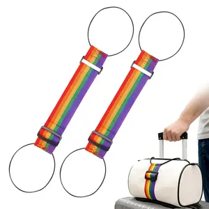 2 Pack Multi Use Strong Adjustable Luggage Connector Straps For Suitcases Rainbow Travel Straps Secure Organize Anti Theft Straps Travel Accessories