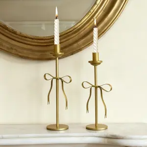 Candlestick Holders Set of 2 Weighted Metal Bow Taper Candle Holders  Candle Stick Holder Candelabra for Holiday  Decor Fireplace Mantel Wedding Party Housewarming