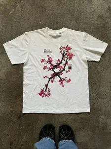 Women's Floral Sakura Print Round Neck Short Sleeve Fitted T-Shirt, Comfortable Casual Wear, Perfect for Spring & Summer, All Seasons Fashion Tee