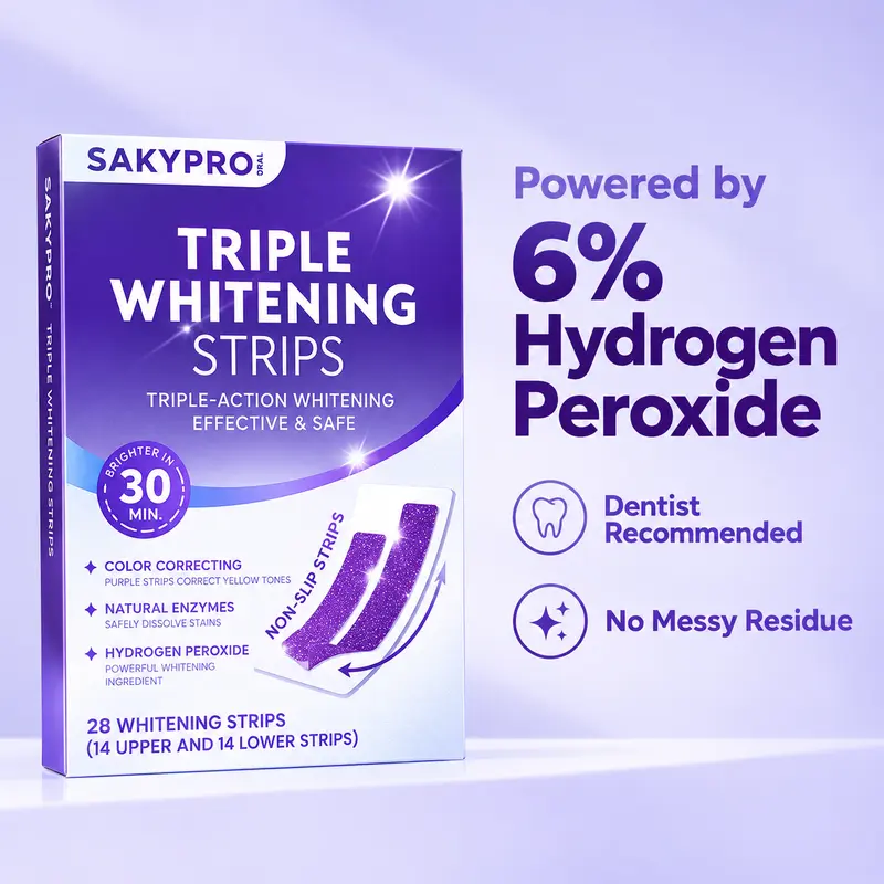 SAKYPRORAL Teeth Whitening Strips, Triple Whitening, Enamel-Safe Formula with Dentist-Inspired Ingredients, Long-Lasting Results, 4 Shades Whiter in 7 Days, 14/28/42trips