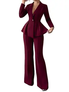 Women's Elegant Waist Cinched Blazer Jacket, Fashion Commuter Straight Leg Pants Set Suits, Perfect for Commuting & Dates, Fall & Winter Style