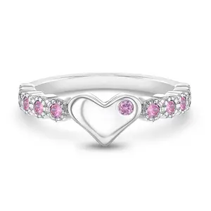 Pink Heart & Band CZ Size 2-5 Baby / Toddler / Kids Ring - Sterling Silver