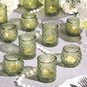 12 count Assorted Green Votive Candle Holders,  Lights Candle Holder for Table Centerpiece, Green Candle Holders for Wedding, Bridal Shower and  Party Decorations