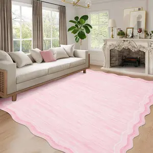 Garvee Washable Rug 5x7 Rugs for Living Room Scalloped Area Rug for Bedroom Soft Non Slip Floor Carpet Low Pile Non-Shedding Irregular Accent Carpet for Dining Room Home Office Nursery Dorm Pink