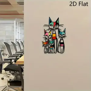 2D Flat, 2D Flat Metal Wall Art - Colorful Cat Silhouette Design, Durable Iron Home Decor for Halloween Christmas New Year, Housewarming Birthday Gift, Easy to Hang Animal Wall Art for Living Room Bedroom, Perfect for Room Decor, Retro/vintage Metal Sign,