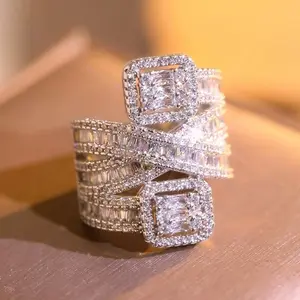 1pc Hip Hop Classic Zirconia Wide Faceted Womens Ring Engagement Wedding Daily Casual Festival Anniversary Gift High Quality Designer Piece