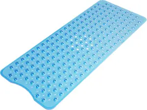 Shower Mat Non Slip 40 x 16 Inches, Bathtub Mat Shower Stall Mats with Suction Cups and Drain Holes, Non Slip Bath Mat for Tub for Elderly & Kids, Clear Blue
